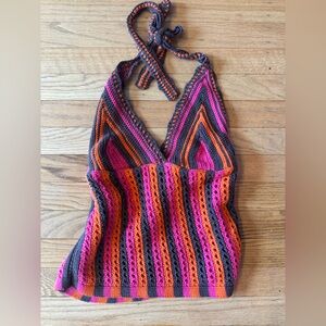 Kimchi Blue Crochet Knit Striped Halter Top Boho Festival- Medium